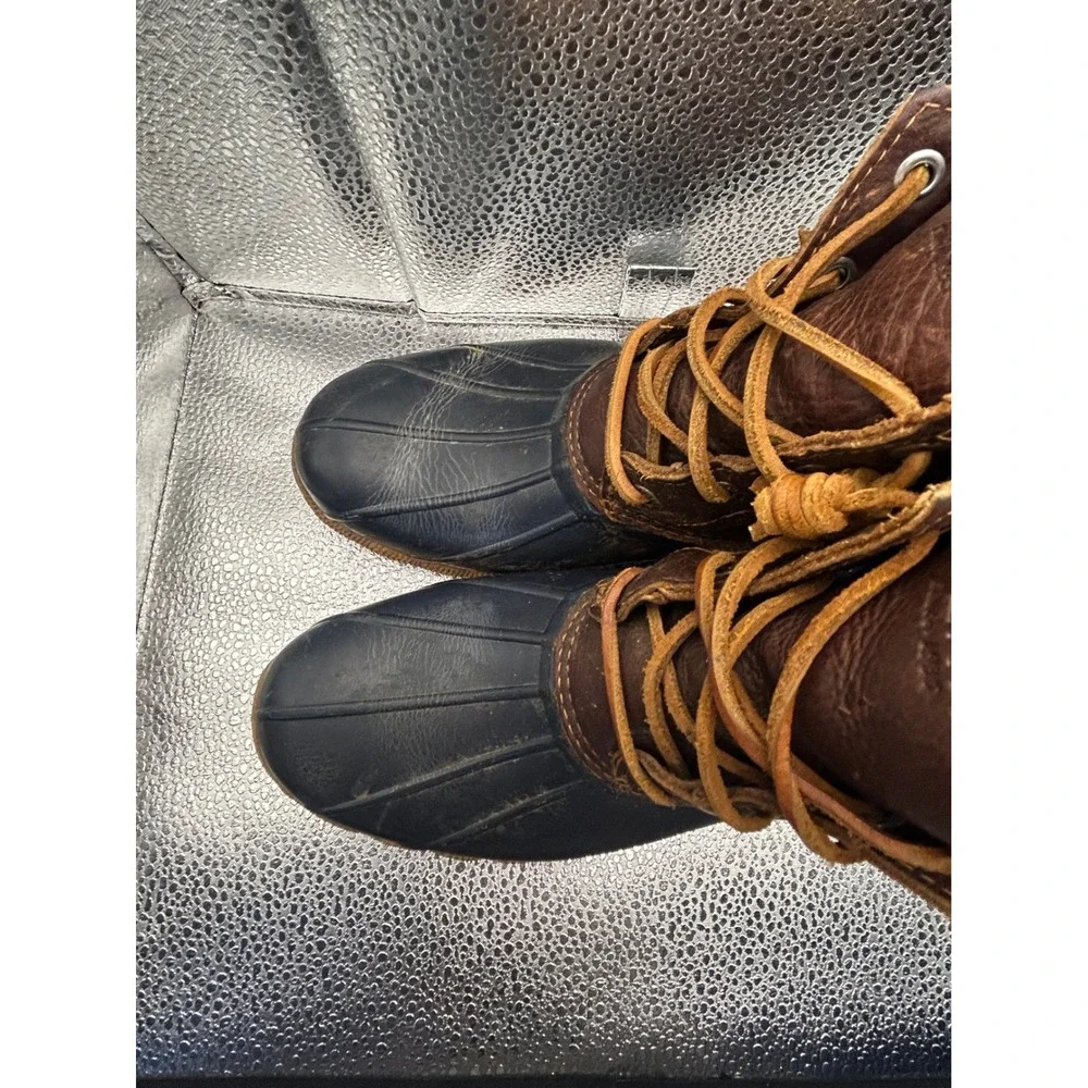 Sperry Saltwater Duck Boots Womens 7 Brown Navy Leather Waterproof STS91175